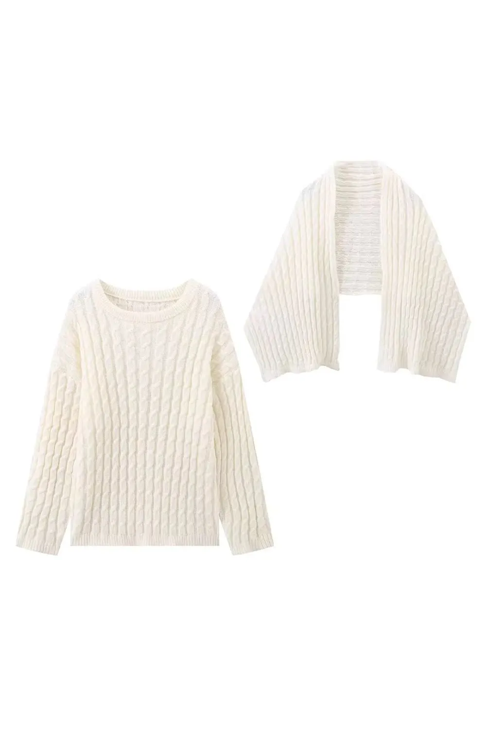 'Sarah' Long-Sleeve Scarf-Neck Knitted Sweater