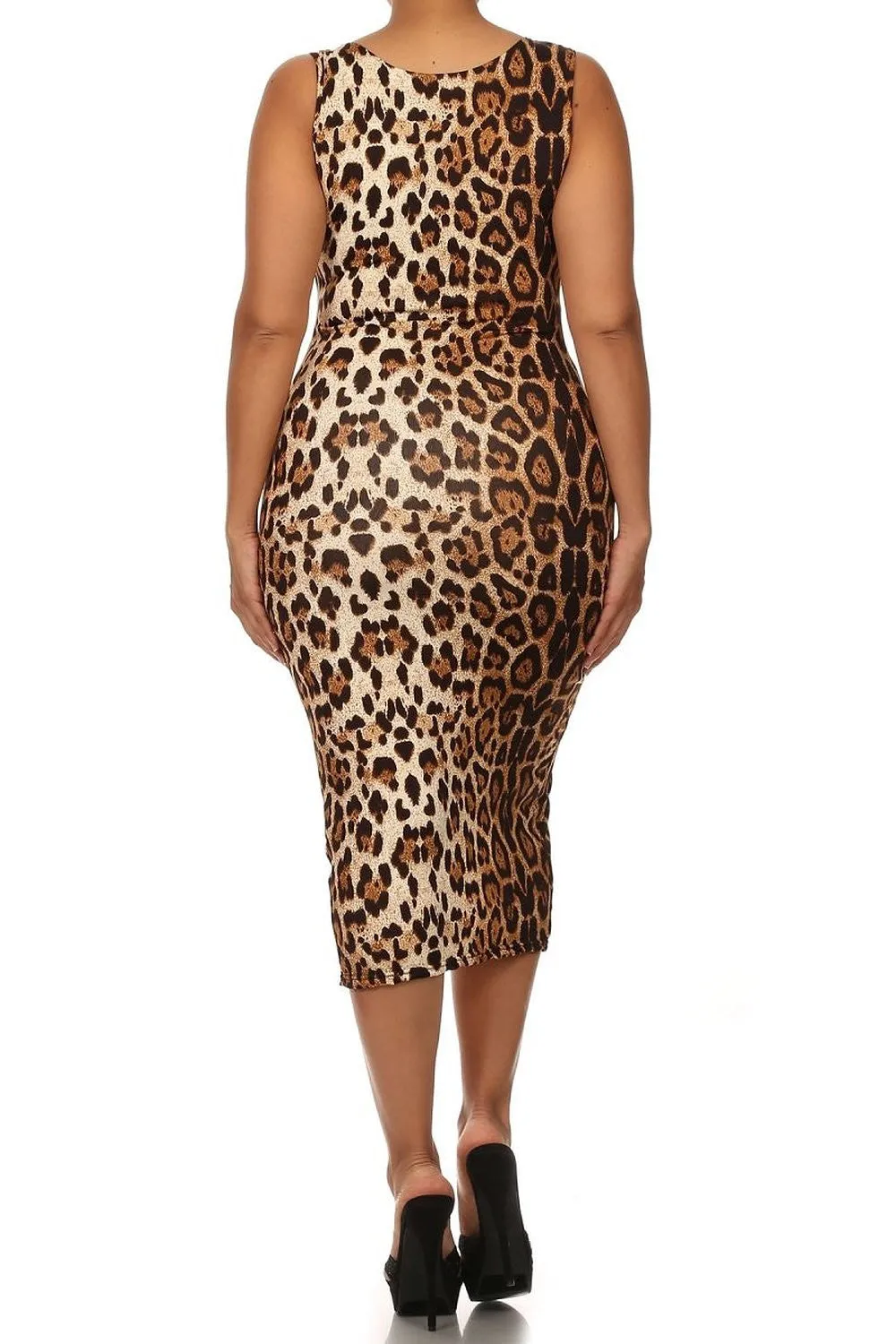 Sexy Leopard Bodycon Button Down Plus Size Midi Tank Dress