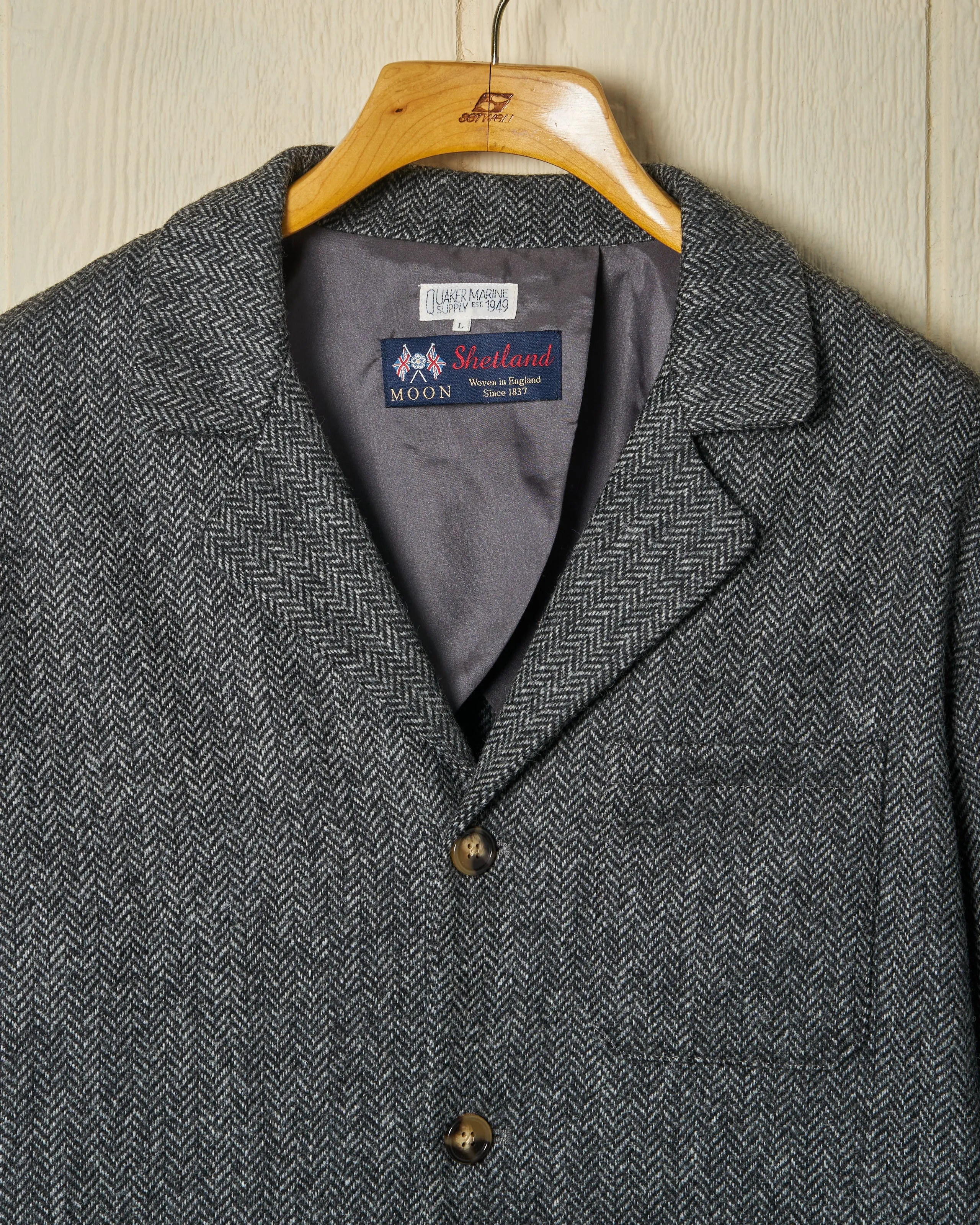 Shetland Wool Loafer Jacket in Charcoal Herringbone