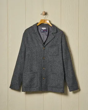 Shetland Wool Loafer Jacket in Charcoal Herringbone