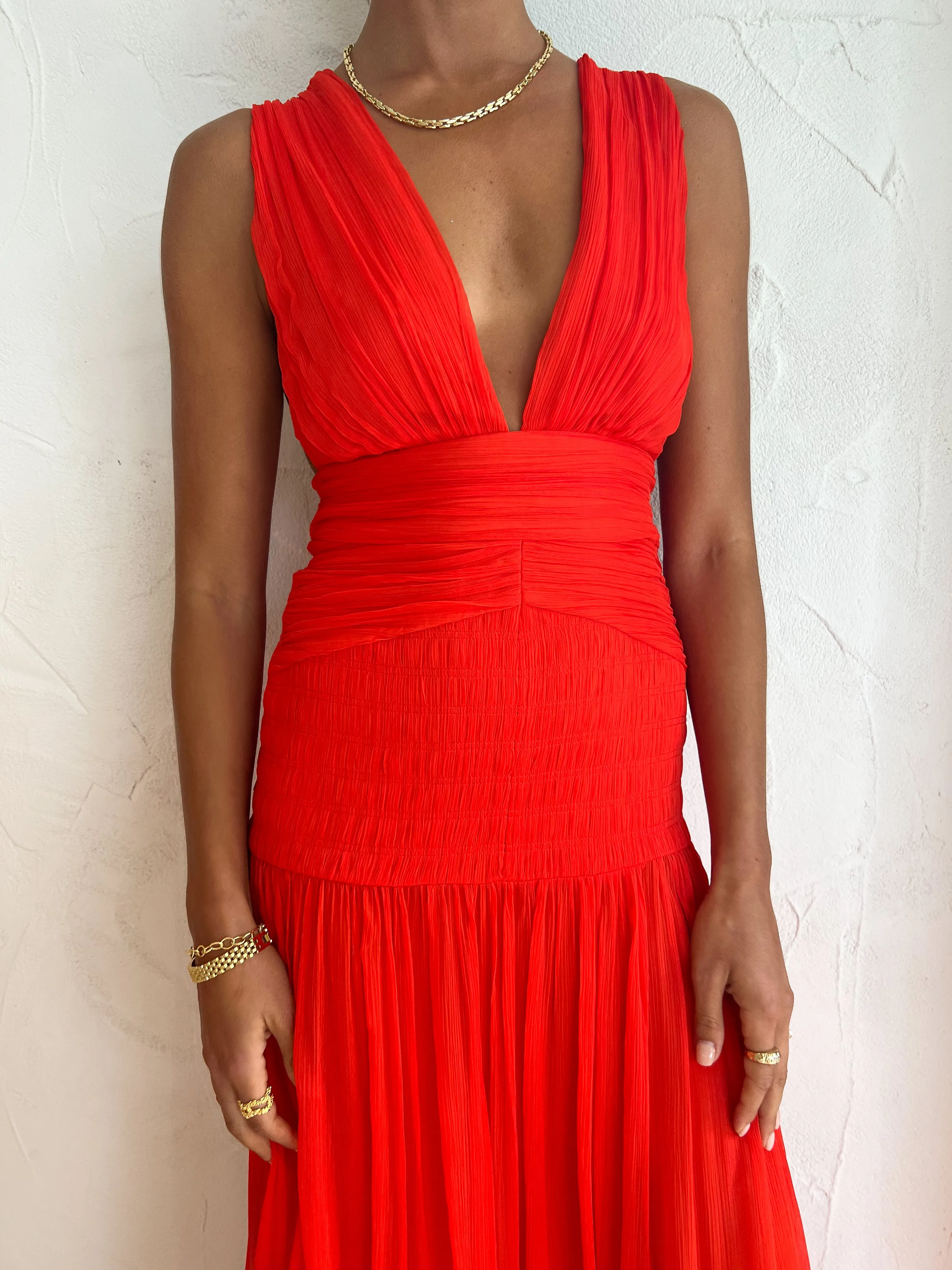 Shona Joy Leilani Midi Plunge Tie Back Dress in Hibiscus