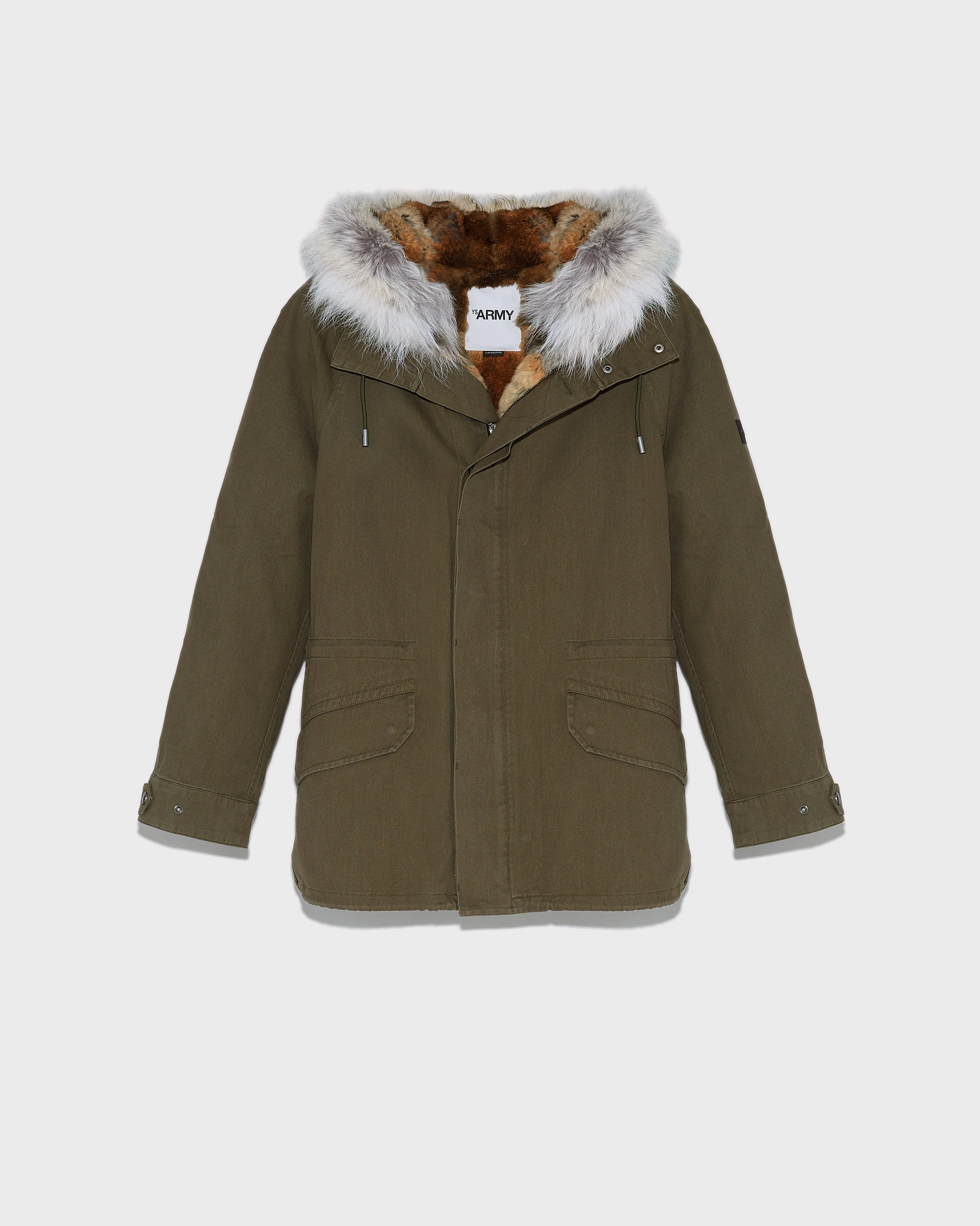 Short Iconic Parka In Cotton Gabardine And Coyote Fur