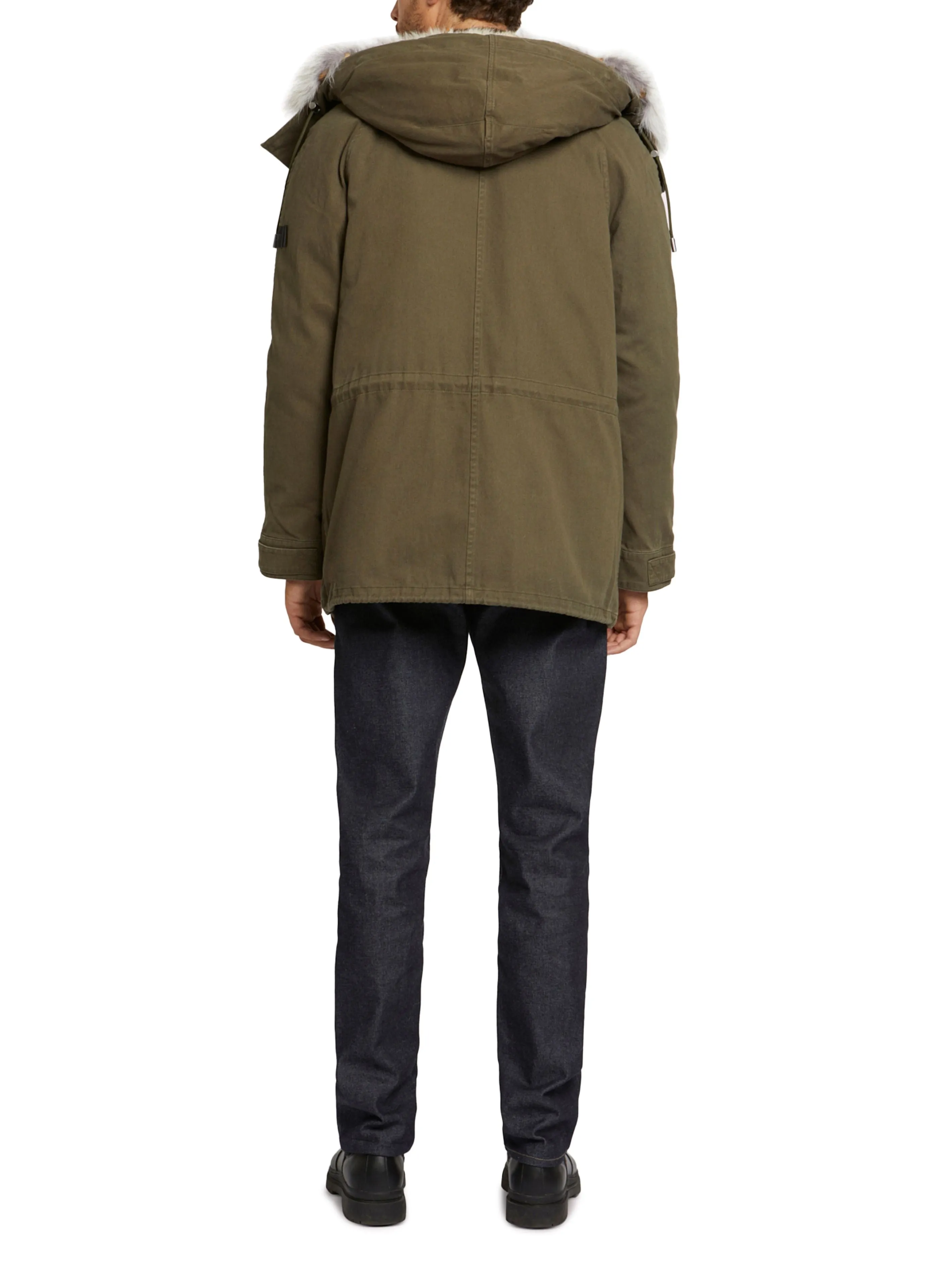 Short Iconic Parka In Cotton Gabardine And Coyote Fur