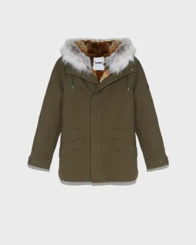 Short Iconic Parka In Cotton Gabardine And Coyote Fur