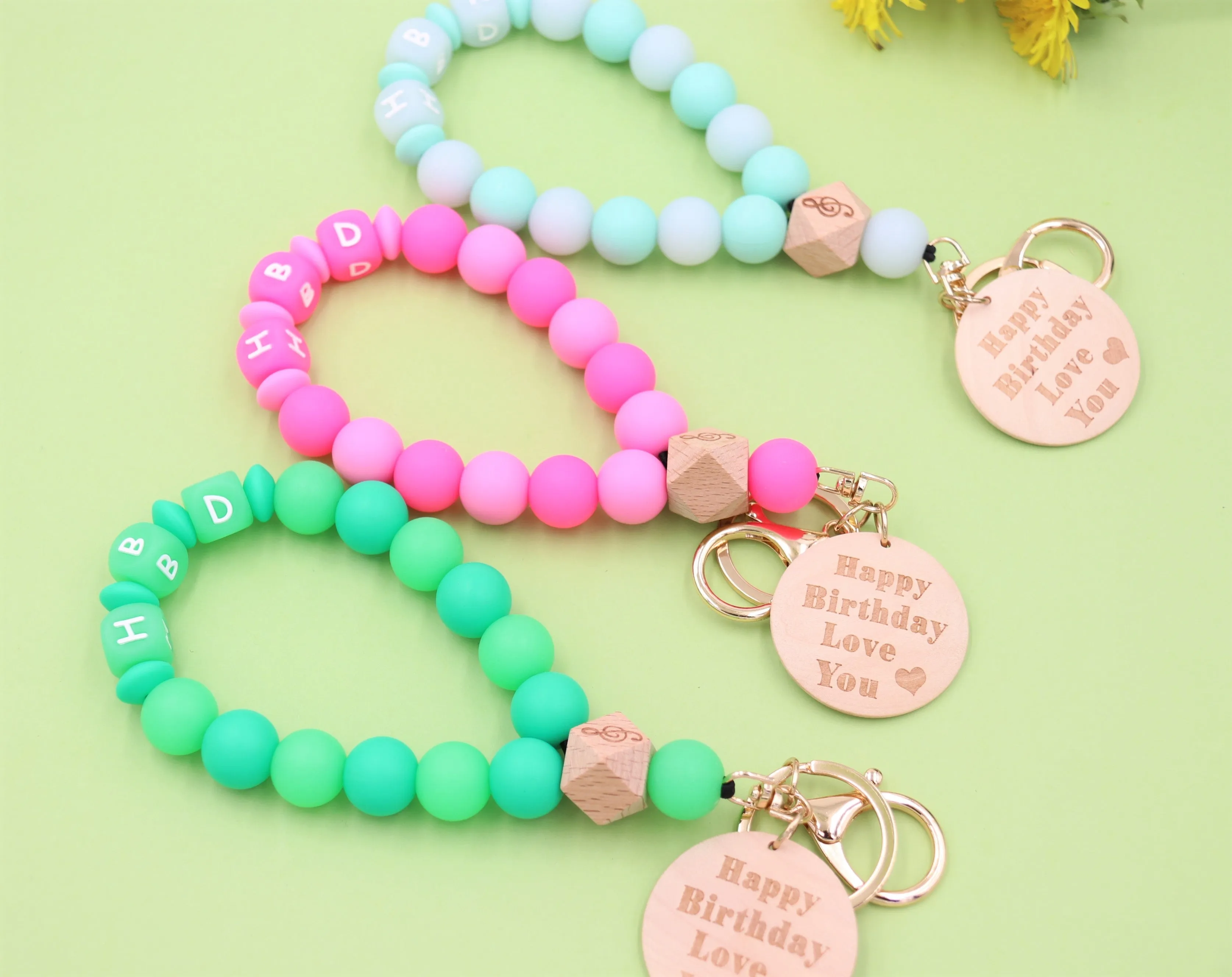 Silicone Beaded Wristlet - Glitter Bangle Keychain