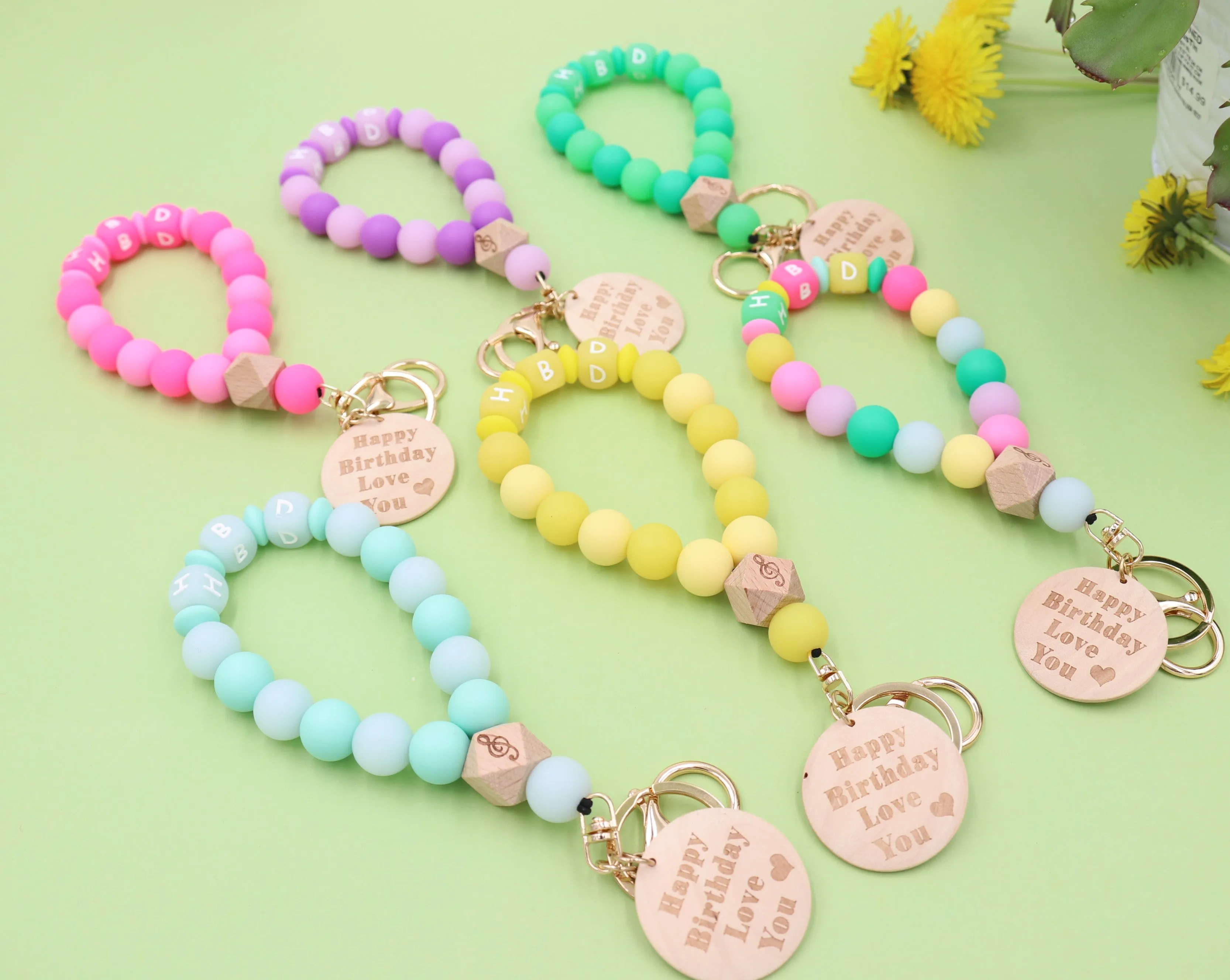 Silicone Beaded Wristlet - Glitter Bangle Keychain