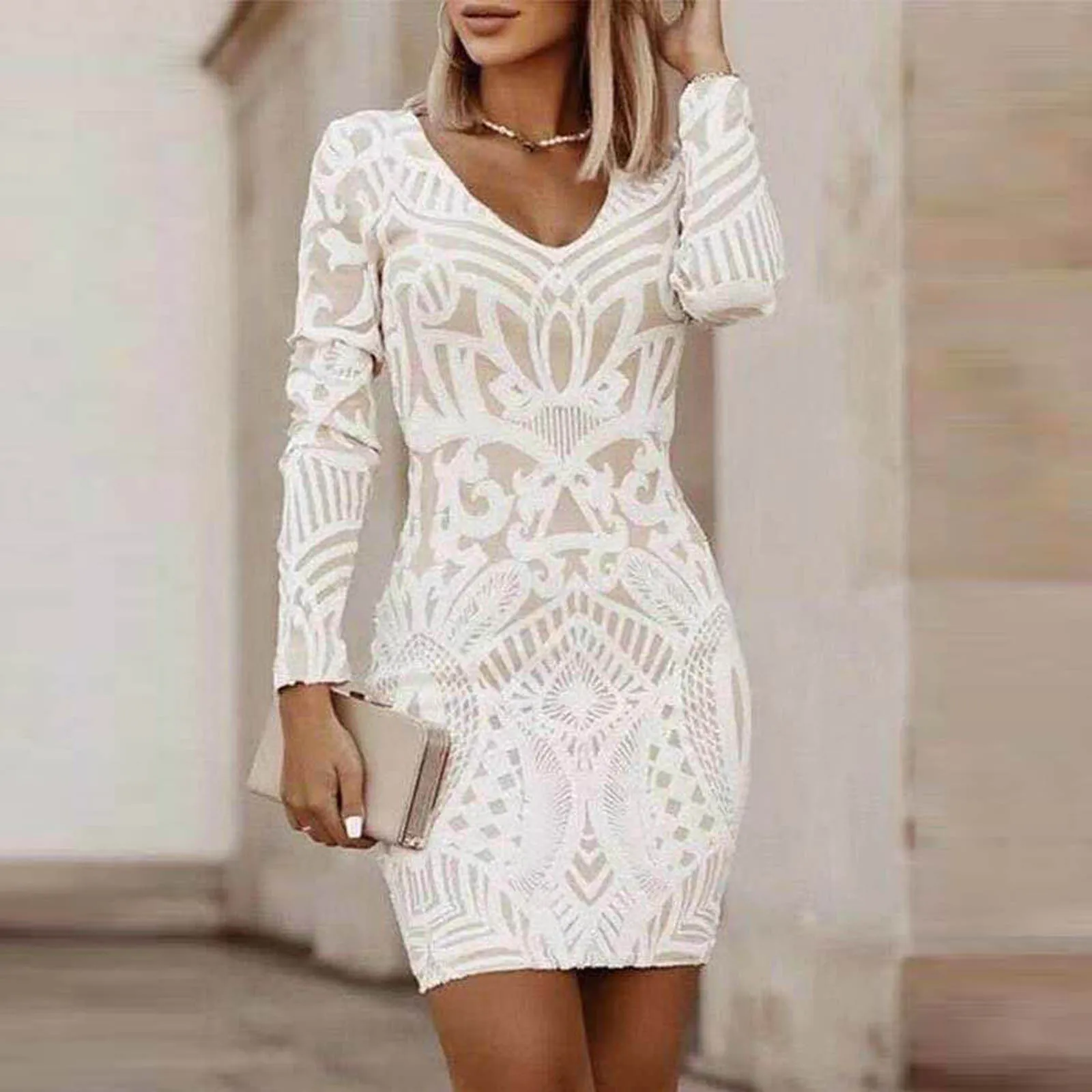 Sleek and Slim Geometric Mini Dress Evening Wear