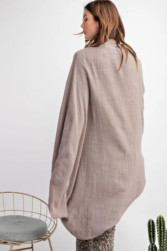 Slouchy Lightweight Cardigan with Fringe Detail in Mushroom in S-L