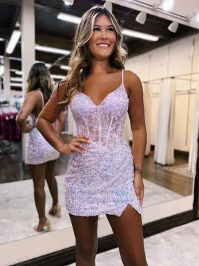 Sparkle Appliques Sequin Bodycon Corset Lilac Homecoming Dress