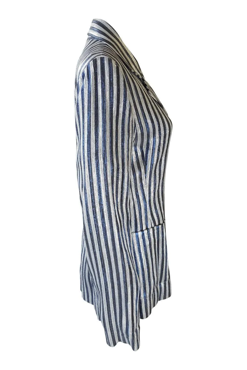 STEPHAN JANSON Blue Silver Striped Glitter Blazer (44)