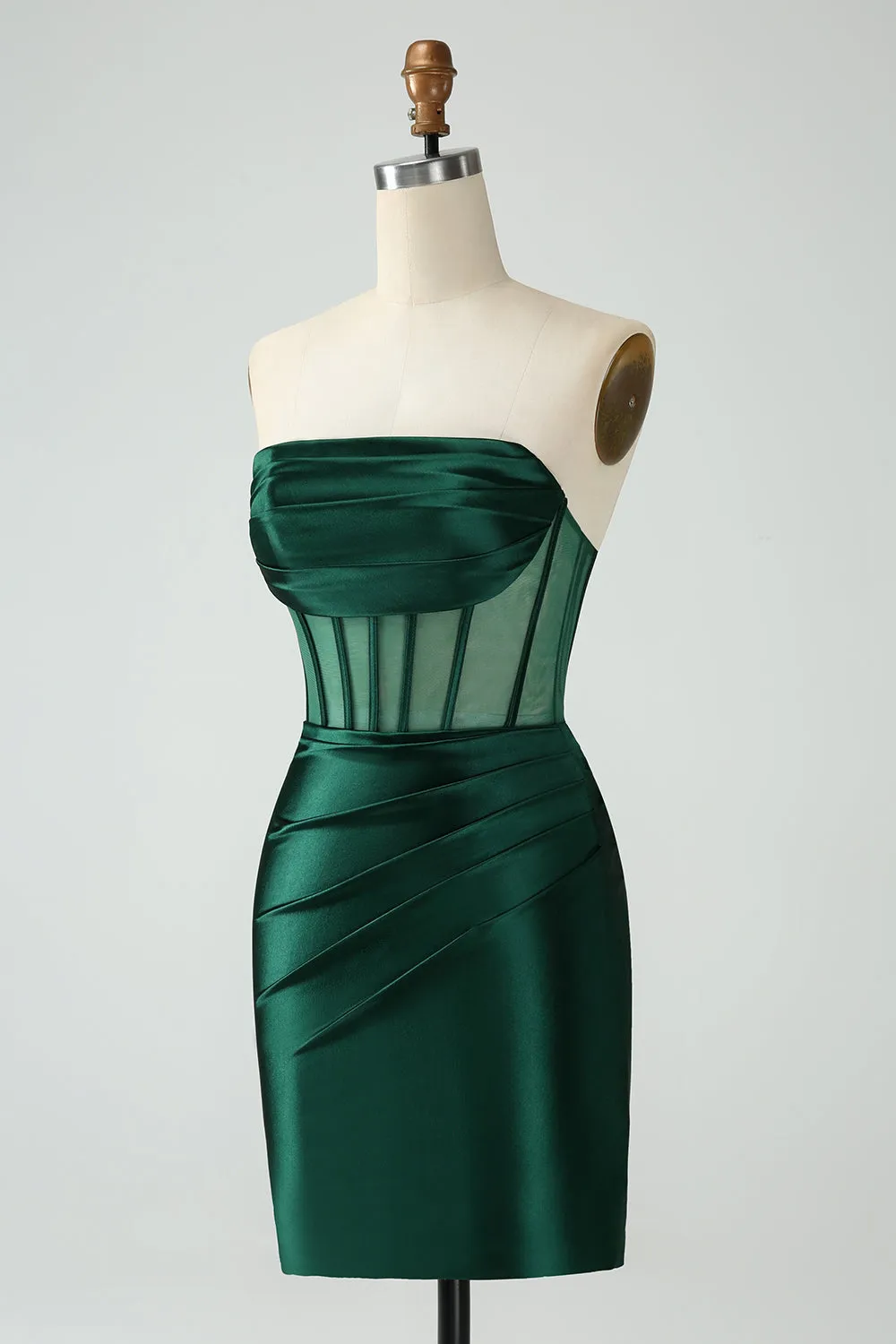 Stylish Bodycon Strapless Pleated Corset Dark Green Short Homecoming Dress