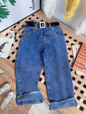 Timeless Casual Belted Cuffed Denim Jeans