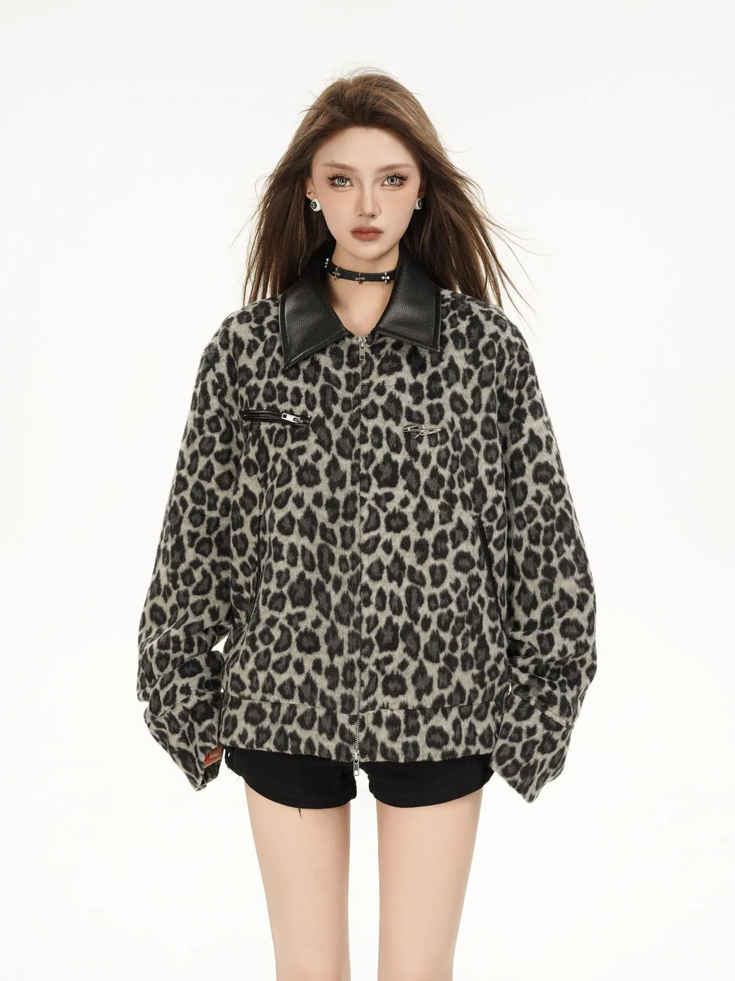 TODAMU® Women's New American Retro Loose Leopard Print Wool Jacket