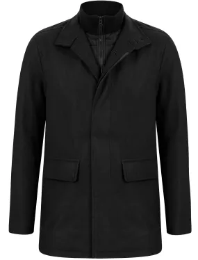 Tulum Wool Look Notch Collar Tailored Coat with Quilted Mock Insert in Black - Tokyo Laundry