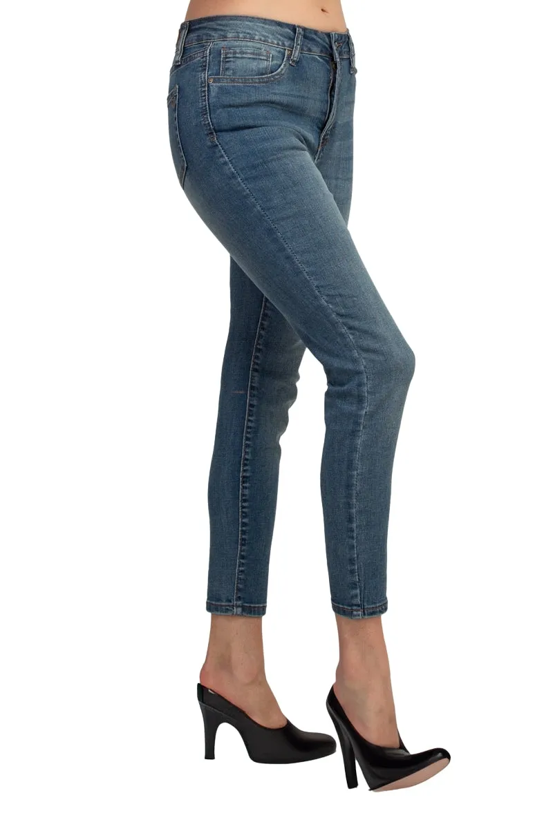 Velvet Heart Mid Waist Skinny Jeans Stretch Button & Zipper Fly Closure Denim Pants with Pockets