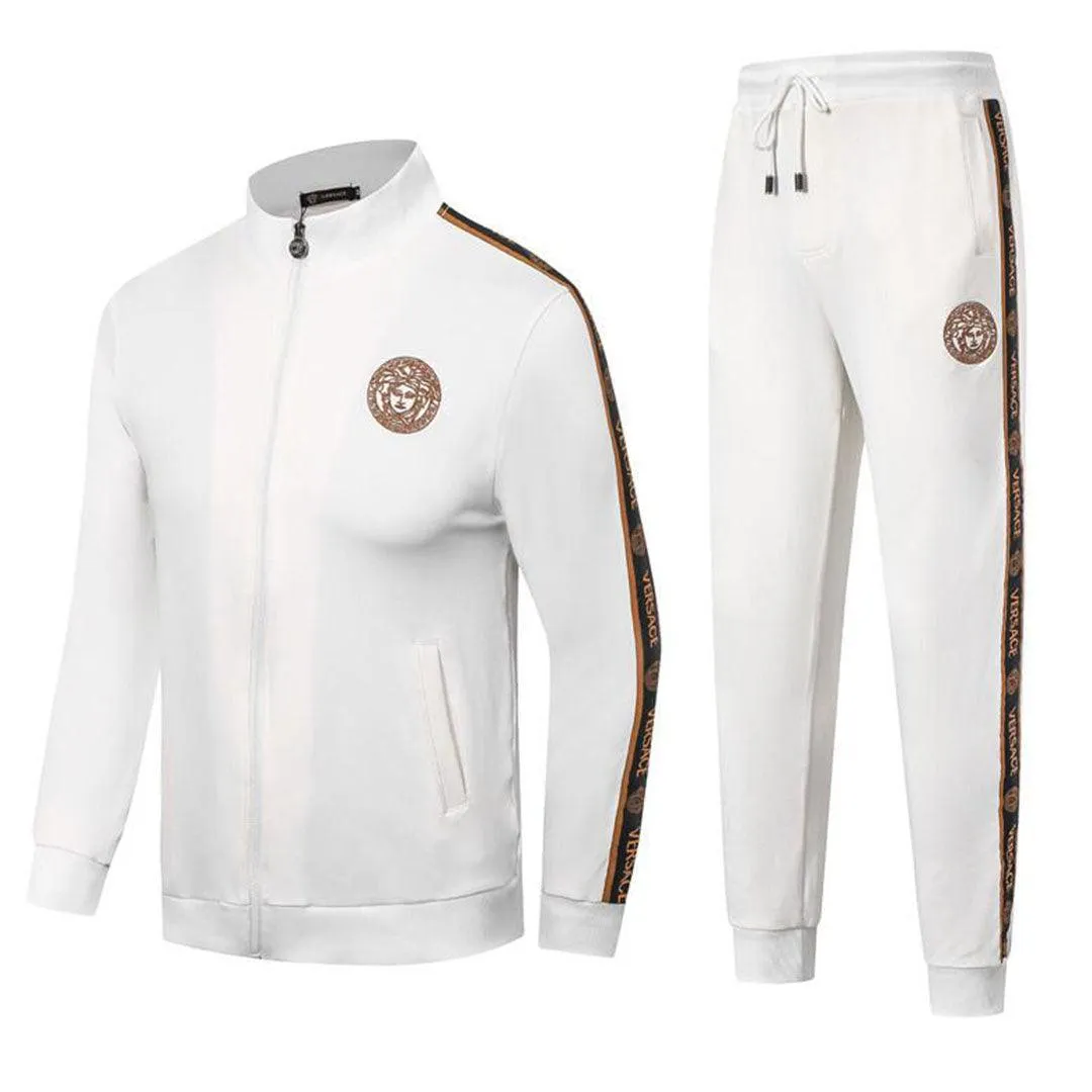 Versace Front Embroilded Logo White Cotton Tracksuits