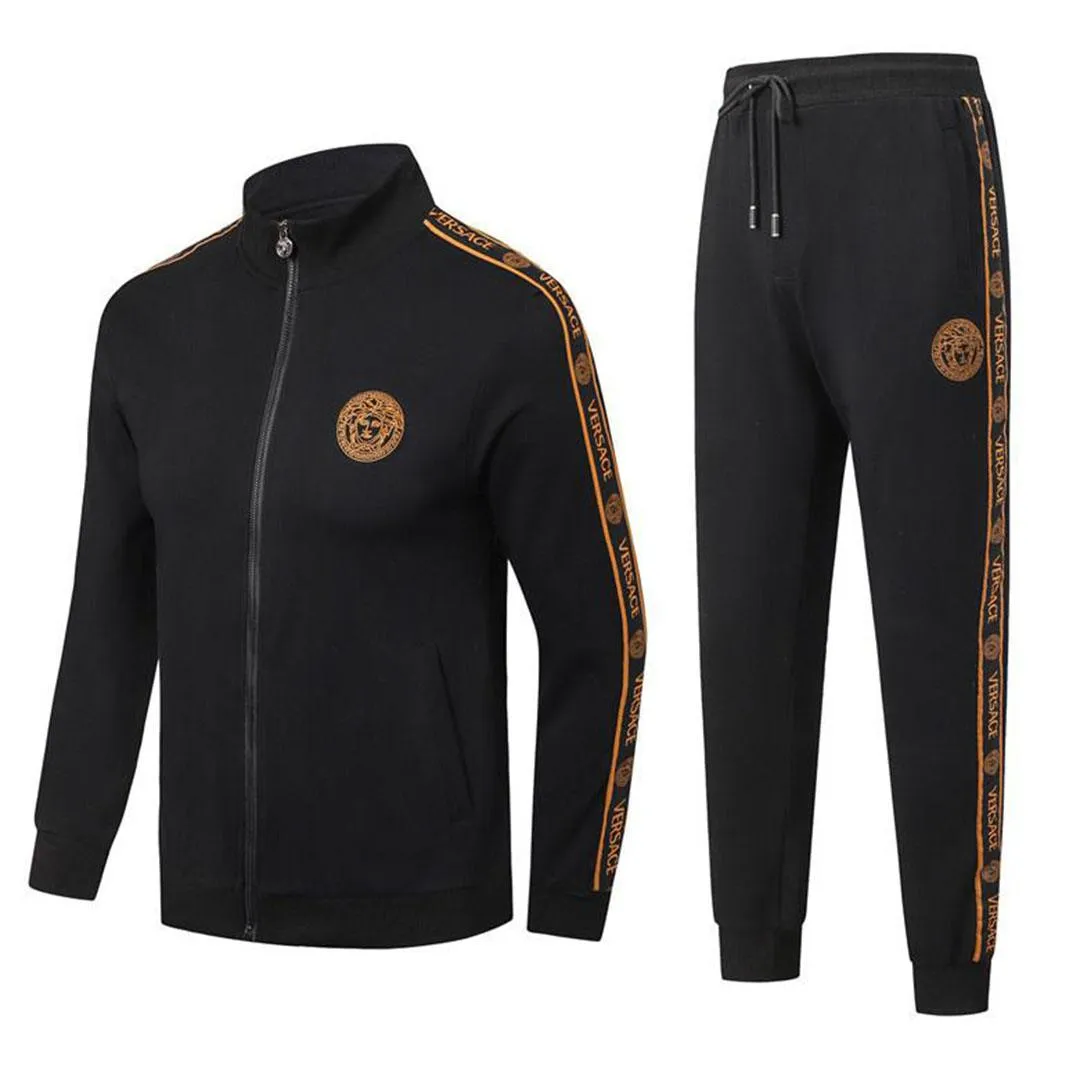 Versace Front Logo Tracksuits Long Sleeved Zipper-Black