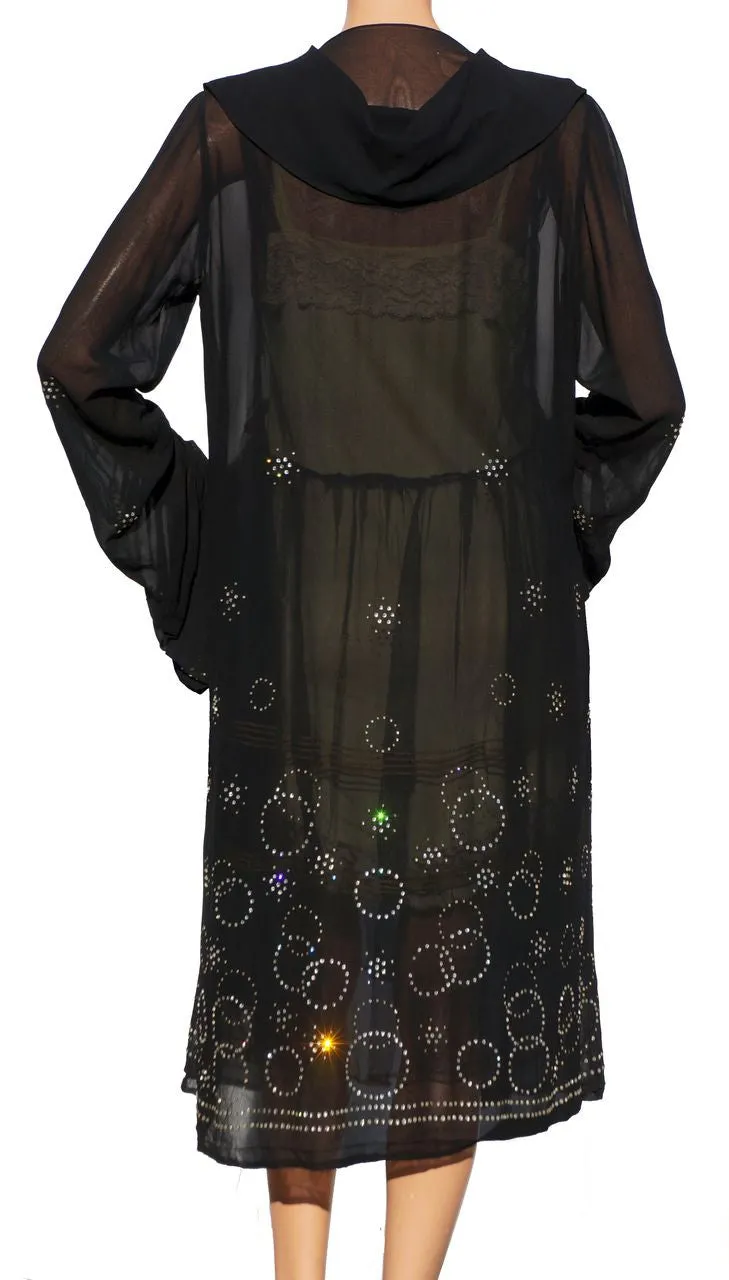 Vintage 1920s Chiffon Coat with Rhinestone Studs - Art Deco - Geometric Design