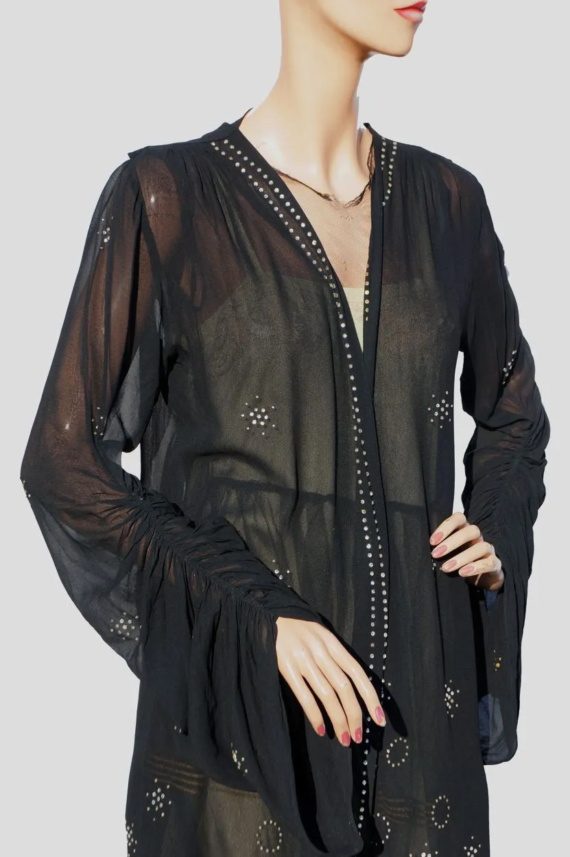 Vintage 1920s Chiffon Coat with Rhinestone Studs - Art Deco - Geometric Design