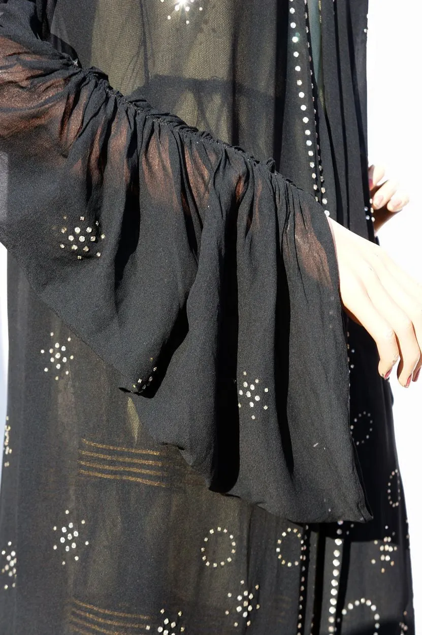 Vintage 1920s Chiffon Coat with Rhinestone Studs - Art Deco - Geometric Design