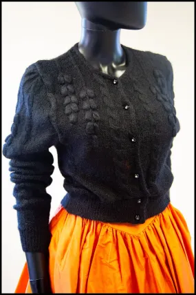 Vintage 1980s Black Mohair Hand Knit Cardigan