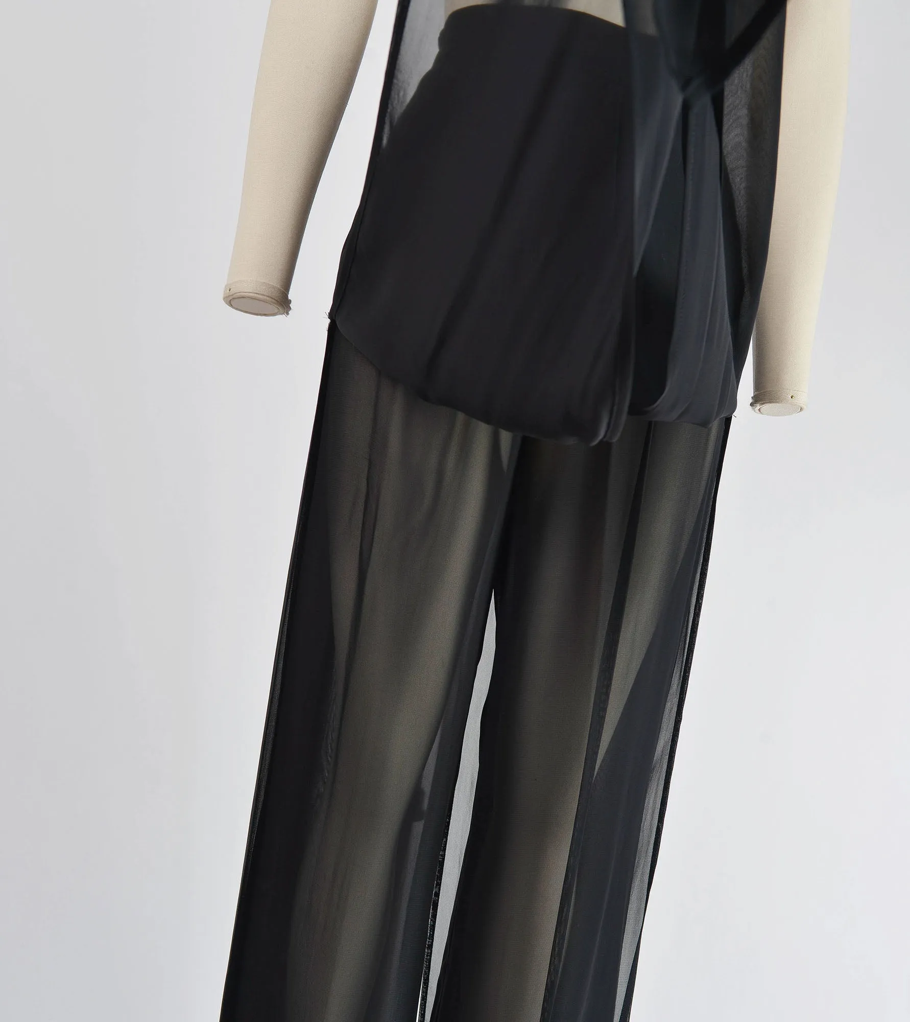 Vintage 90s Black Sheer Layered Wide Leg Trouser Pants size S