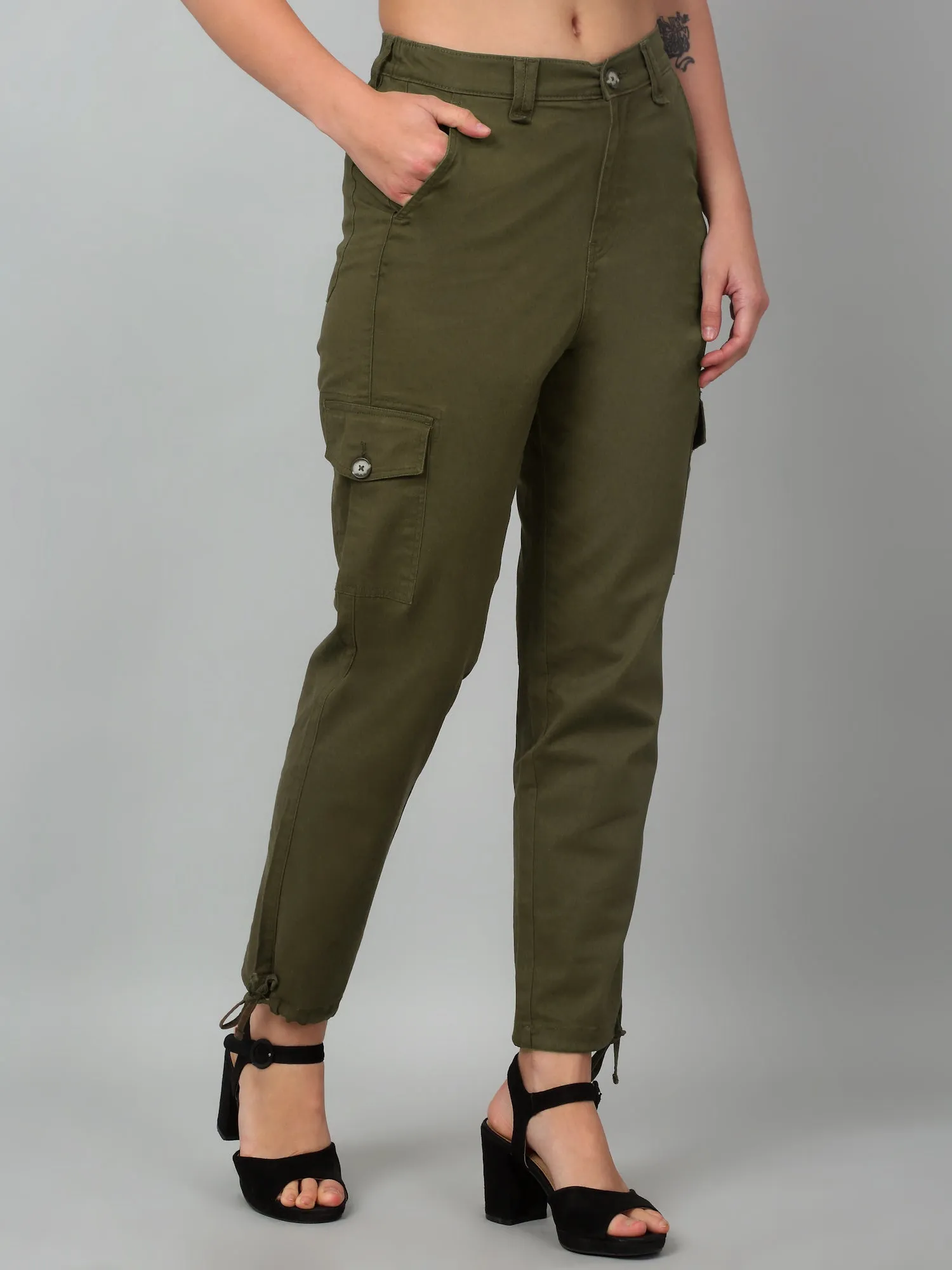 Women's Casual  Olive Green Ankle length Mid rise Cargo Pants