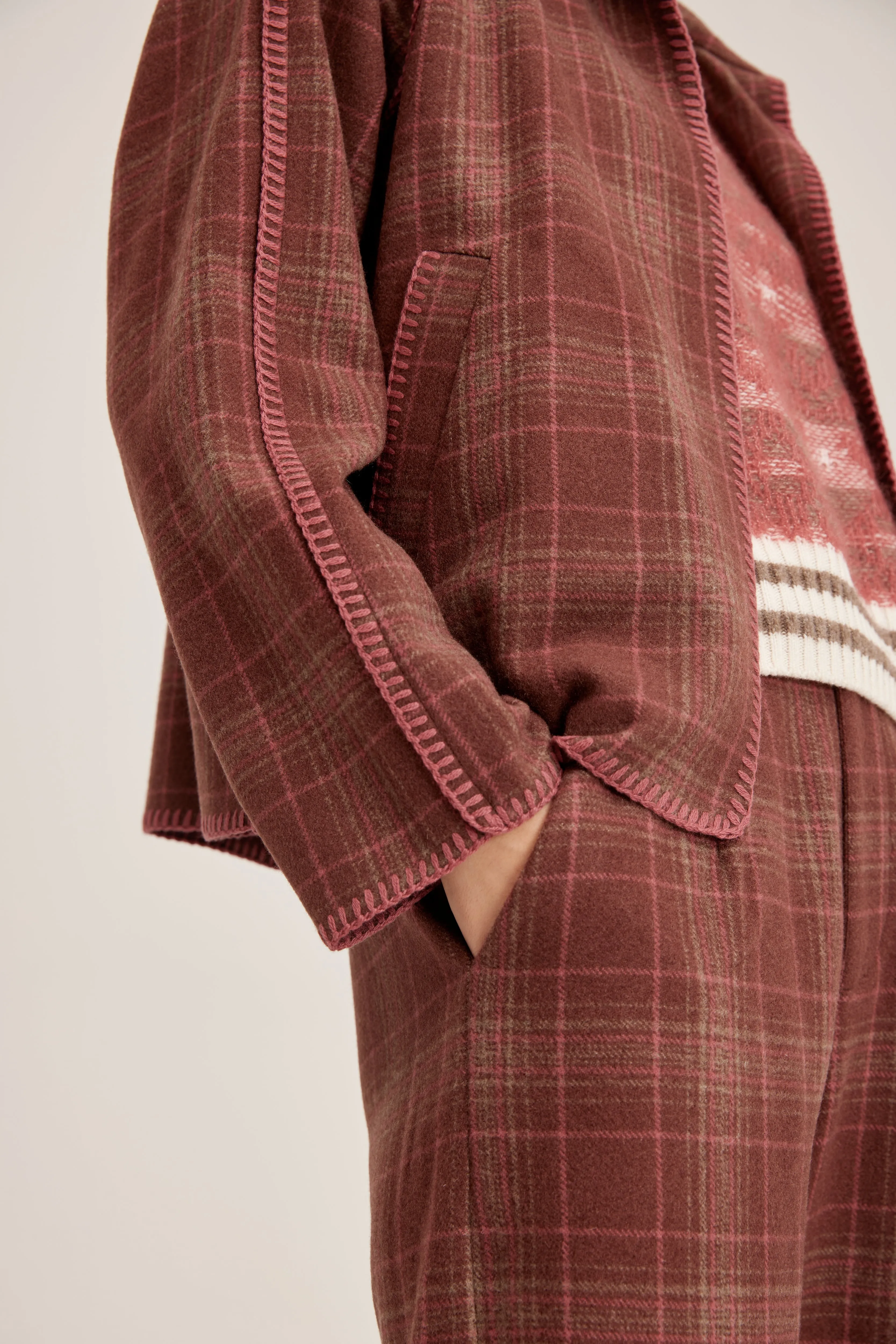 Women's check-pattern cashmere coat