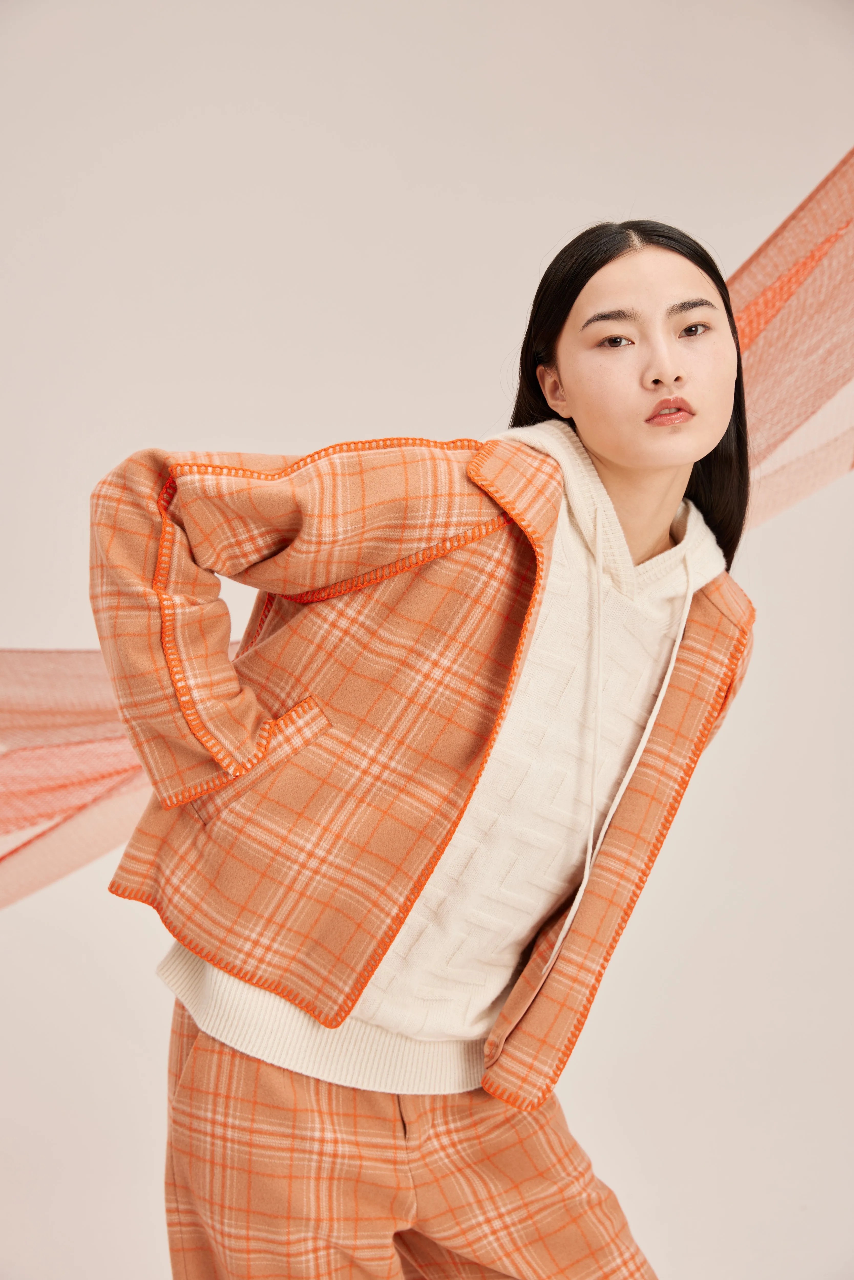 Women's check-pattern cashmere coat