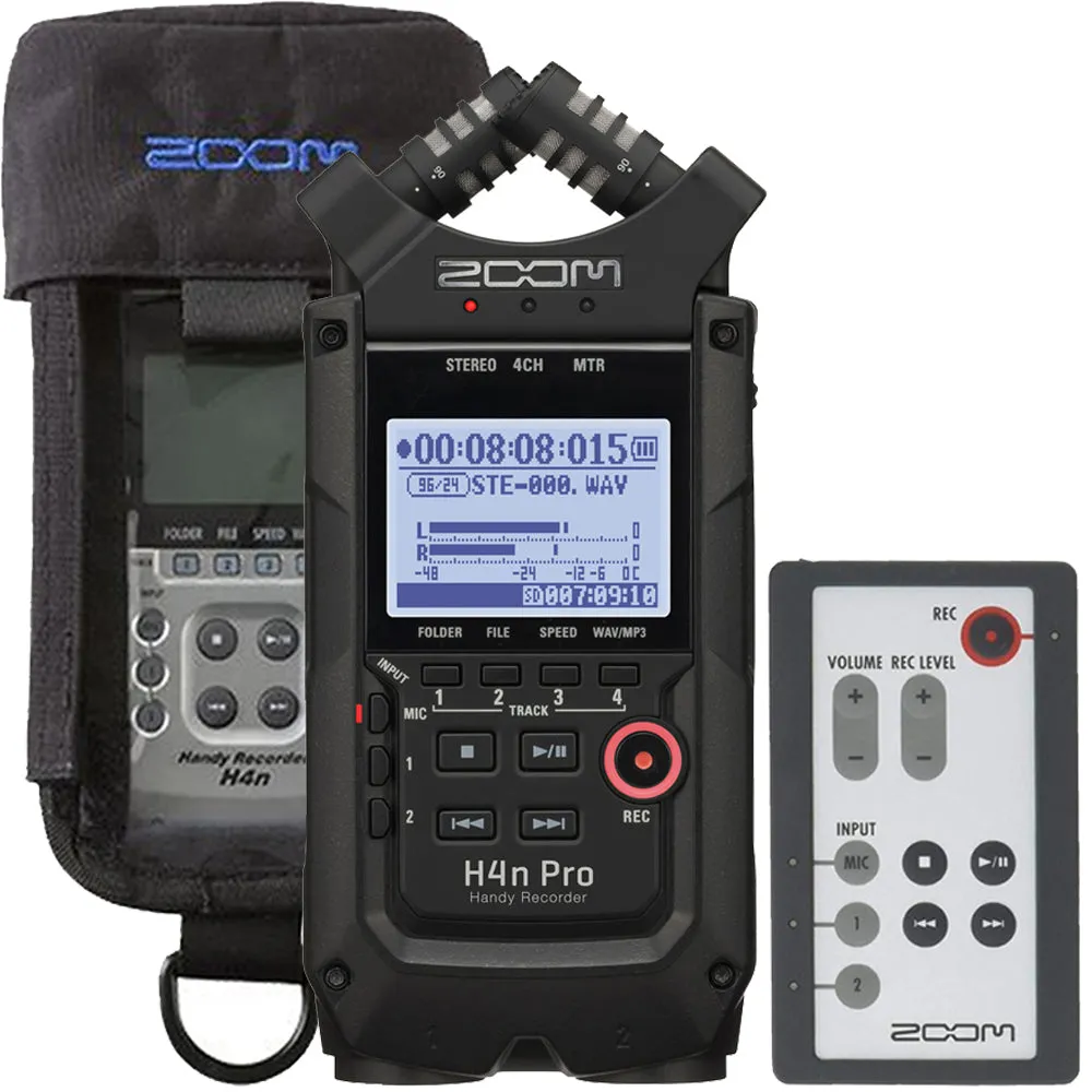 Zoom H4n Pro 4-Input / 4-Track Handy Recorder   Protective Case and RC4 Remote Control